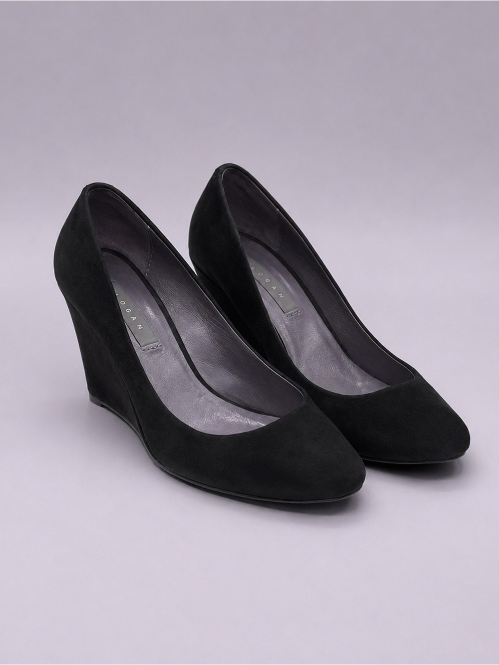 LOGAN Black Suede Wedge Round Toe  Pumps
